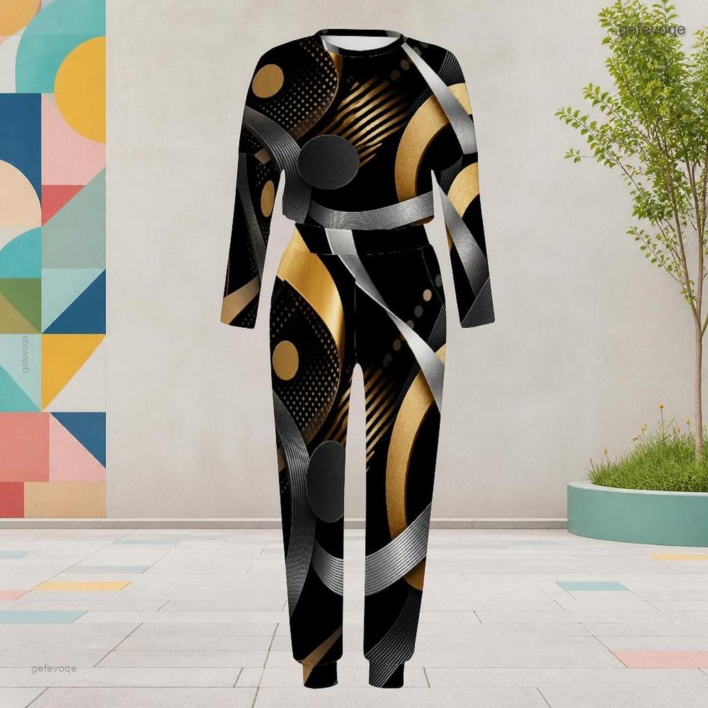 Women Plus Size Dark Purple Halloween Printed Round Neck Long Sleeve Cuffed Top Pocket Cuffed Pants Two Piece Set