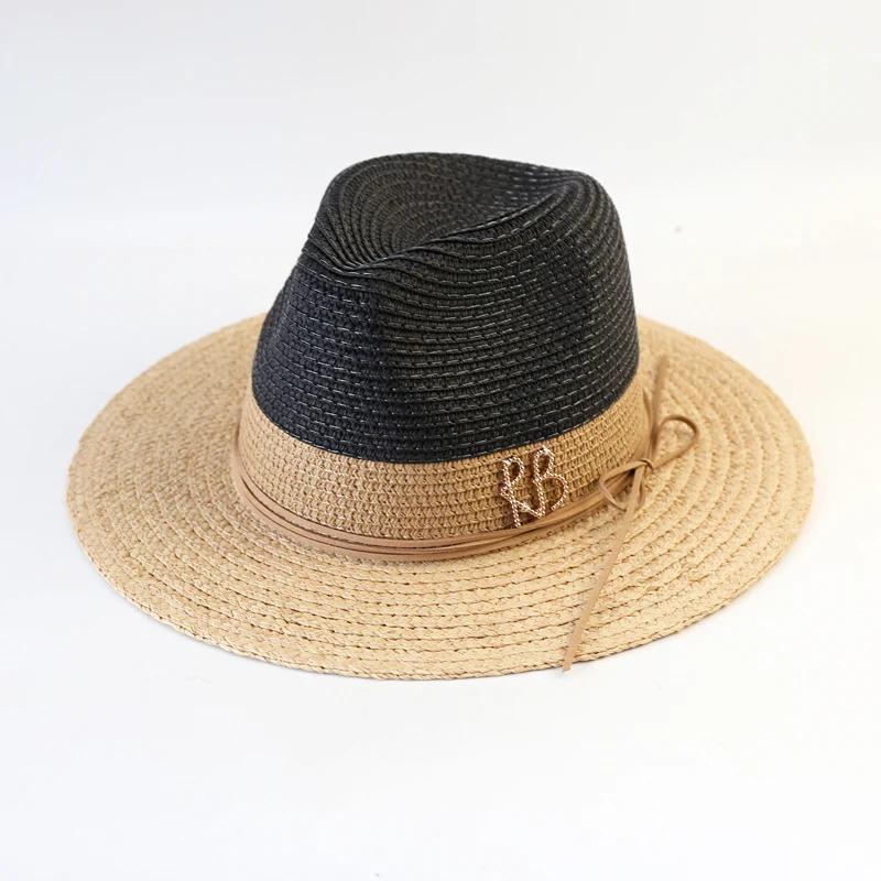 

Summer Rafi Grass Stitching Fashion RB Letter Sunshade Straw Hat Women s Wide-brimmed Hat Jazz Beach Hat UV Protection Sun Hat 56-58cm чорний