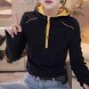 Fashionable Women's Hooded Color Block Pullover Coat with Zipper Simple