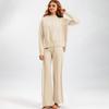 Autumn Winter Women's Knitted Pants Suits Round Neck Slit Sweater Loose Casual Knitted Wide-leg Pants Two-piece Knitted Suit Outfits