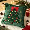 Cozy Knitted Plush Pillow Covers Christmas Pillowcase, 3D Embroidered Design Soft Throw Decorative Cases Cover, Cushion Cover for Holiday Home