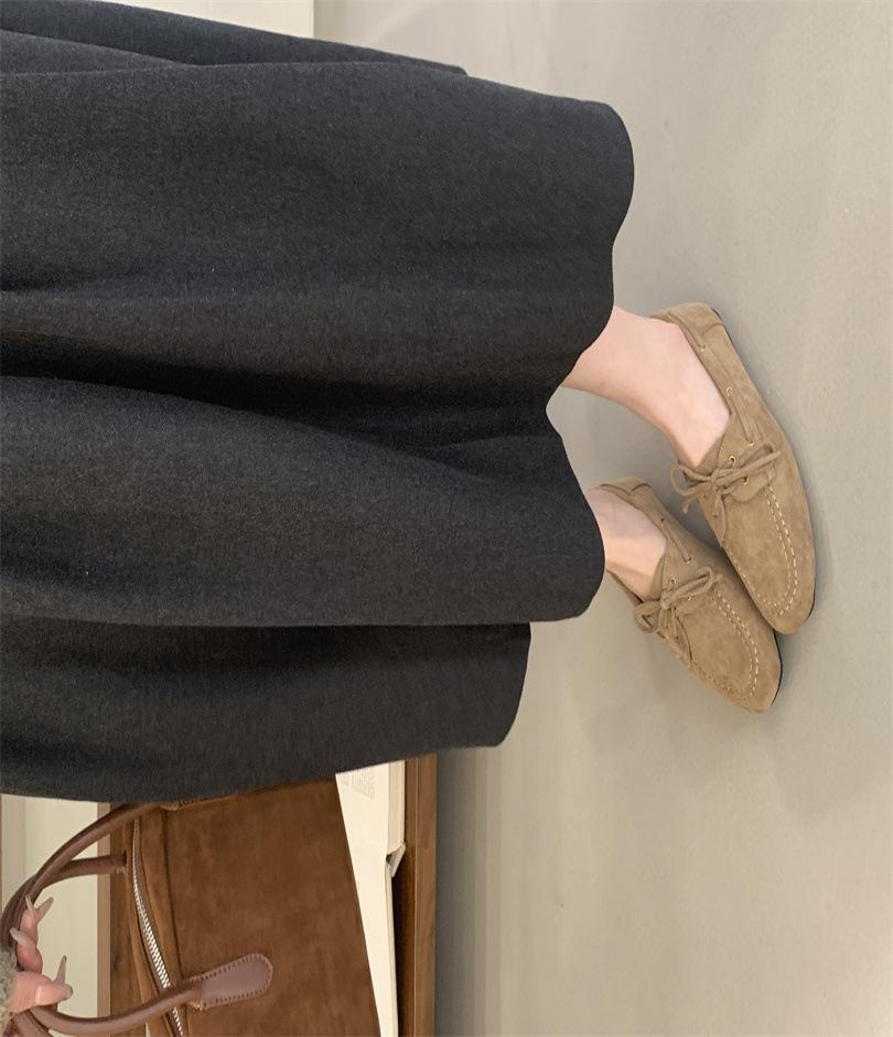 2025 spring new matte leather soft-soled bow loafers versatile retro style one-pedal square head single shoes