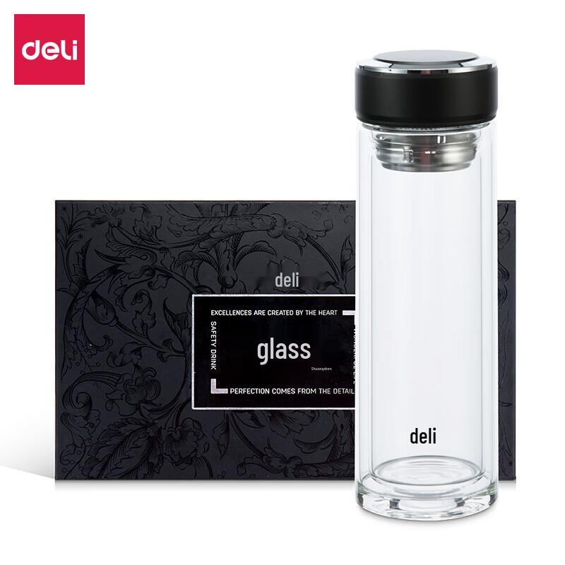 Deli 8978 Black Double-Layer Glass Cup 320ml