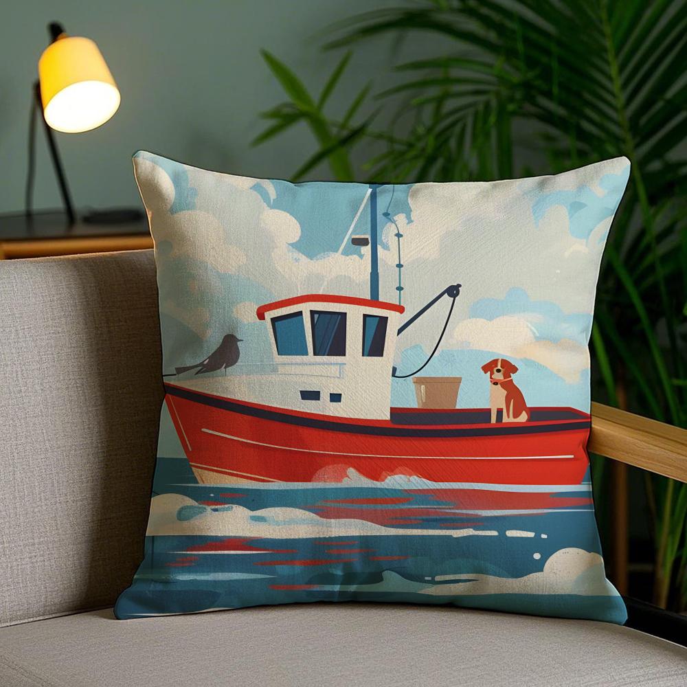 Ships Art Cushion Cover Soft Short Plush Double-Sided Printing Home Decor Machine Washable Pillow Case Gift