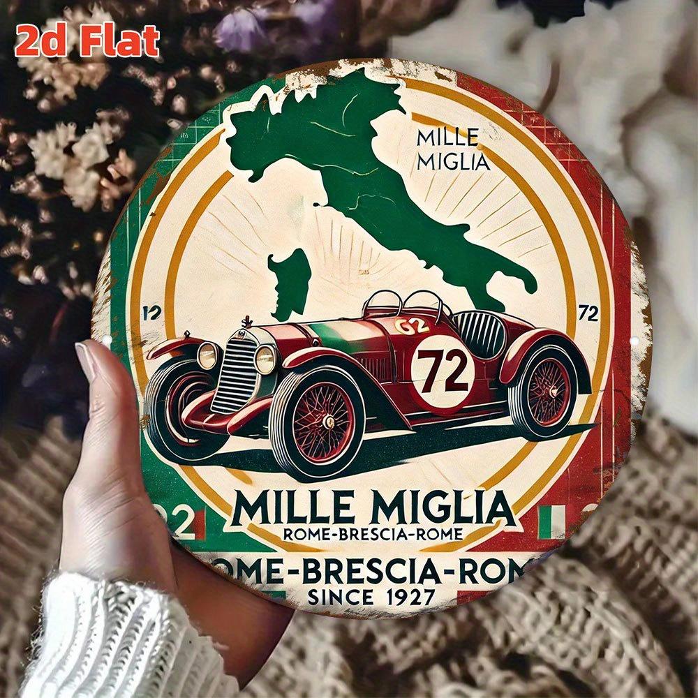 Vintage Mille Miglia Since No Race Car Italy Map Round Metal Tin Sign Retro Italian Motorsport Themed Wall Decor for G 20x20cm(8x8inch)