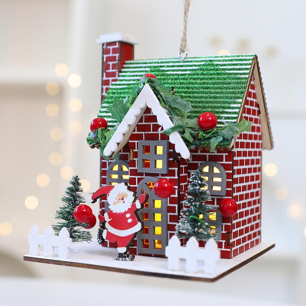 Christmas Wooden House Decor With Snowy Scene For Holiday Home Display