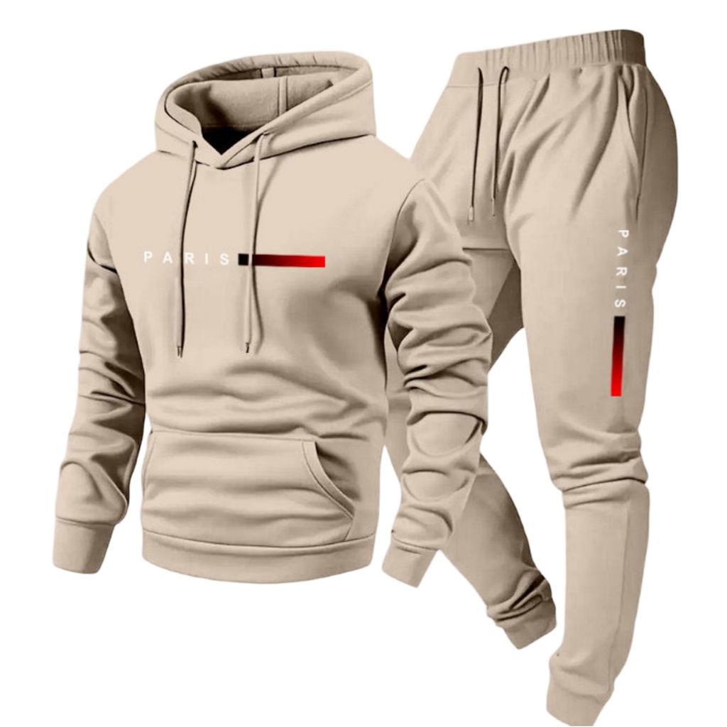 Men's Casual Color Letter-printed Sweatshirt Set, Men's Fleece Hooded Drawstring Sweatshirt And Sweatpants Two-piece Set