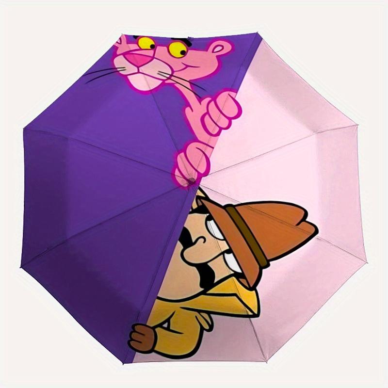 

1pc Pink Panther Detective Automatic Open/close Folding Portable Umbrella with 8-Rib Structure for Women/Men, All-Season Use a0901025