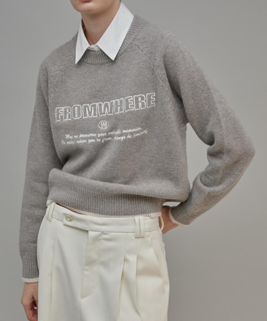 FROMWHERE Embroidery Wool Sweater Gray