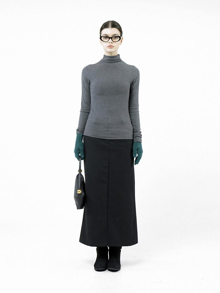 Chaenseseunoi Back-Slit Wool Long Skirt - Black /W244Sk01Bk