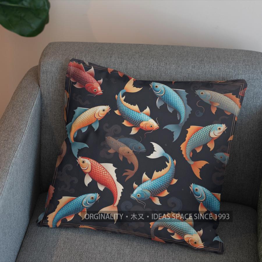 2D Stylish Koi Fish Pattern Throw Pillow Cover Pattern Cushion Cover Suitable For Sofa Bedroom Car Pillow Cover