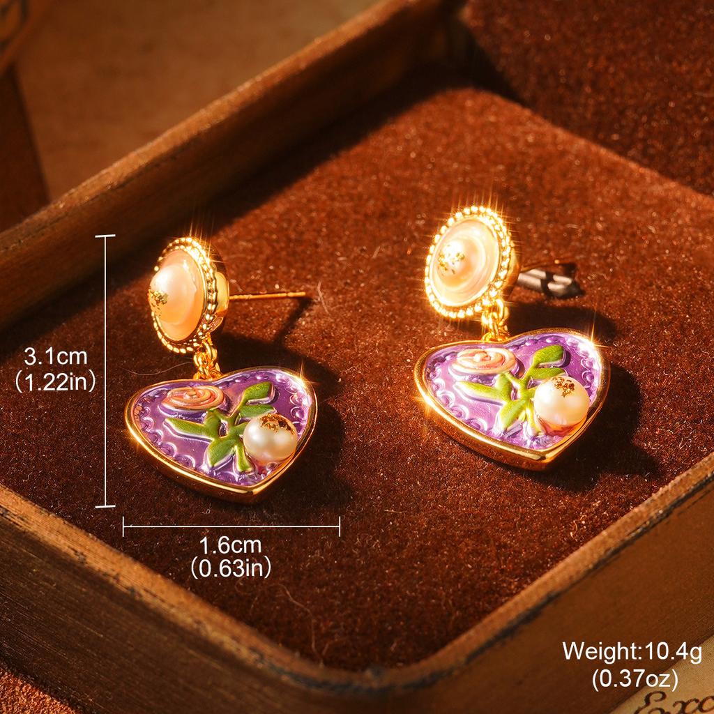 Monet Garden Violet Series Enamel Love Geometric Niche Vintage Premium Earrings Oil Painting Earrings
