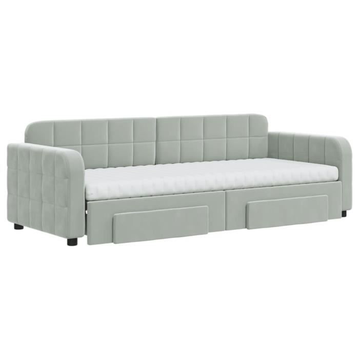 VidaXL Daybed with Trundle and Drawers Light Grey 80x200cm Velvet 3196994