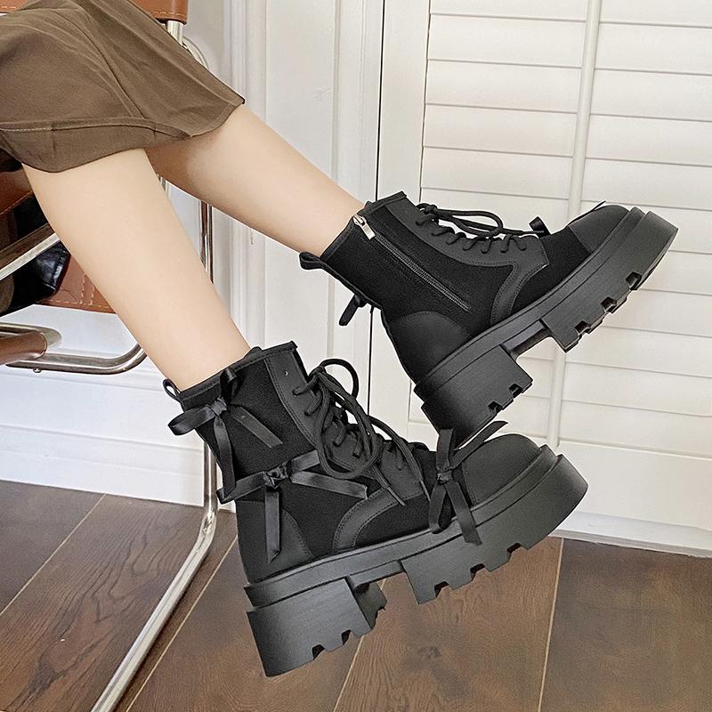 Chunky Platform Heels Women Ankle Boots Casaul Dress Height Increase Short Booties British Style Shoes  Mujer