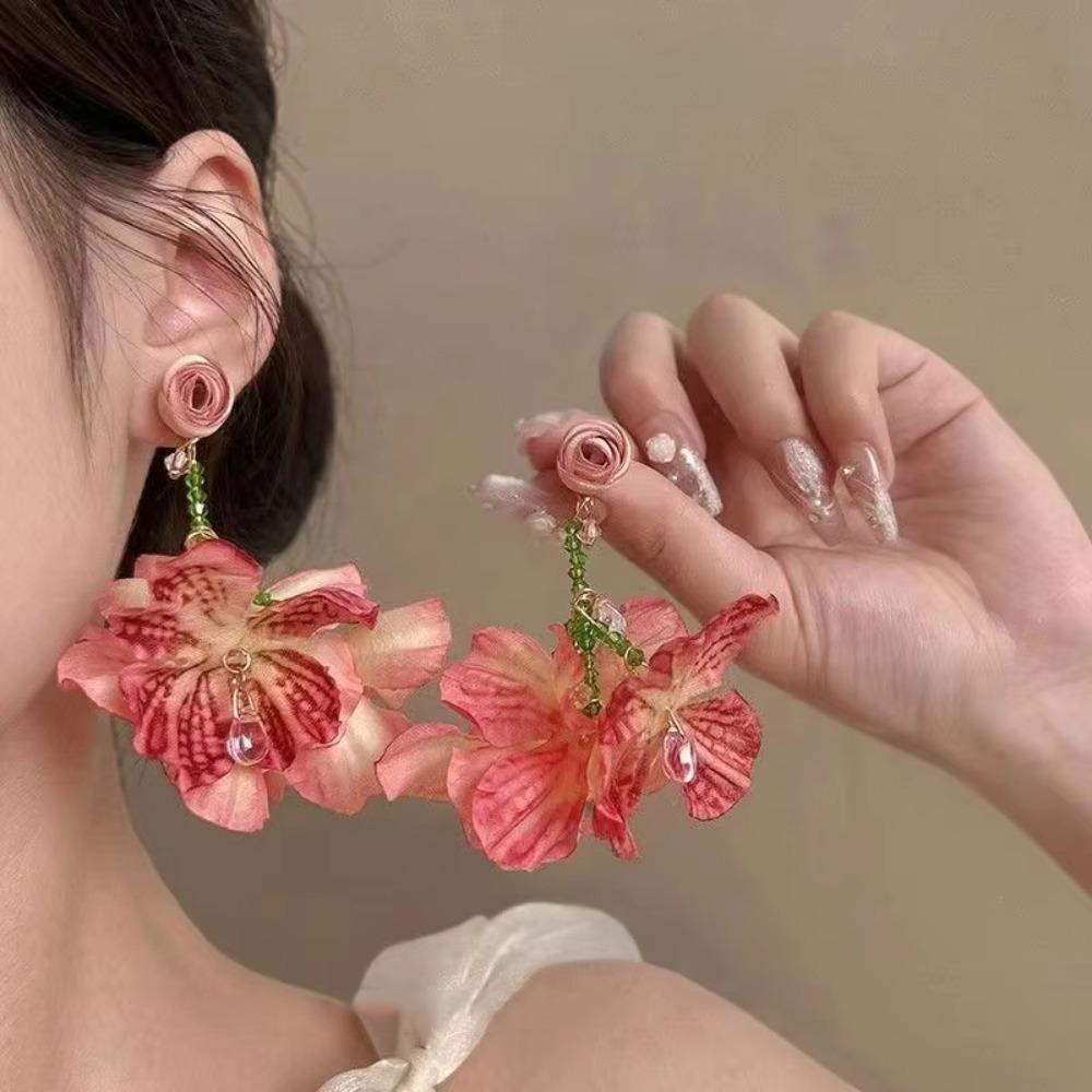 Sweet Beach Earrings Glass Crystal Petals Stud Earrings Romantic Flower Dangle Earrings  Vacation