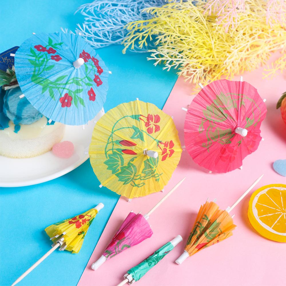 24PCS Summer Mixed Color Ornament Wedding Cocktail Decoration Mini Parasols Cake Topper Drinks Accessory Paper Umbrella Sticks