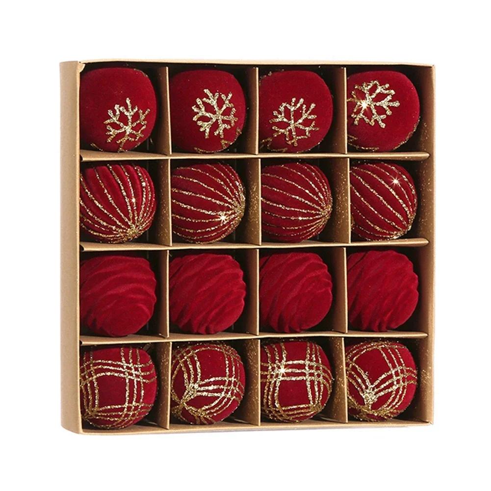 Flocking 6cm 16PCS Christmas Ball Set Christmas Tree Ornament Set Window Decoration Snowflake Ball Christmas Balls