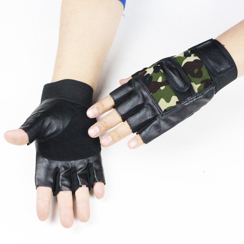Кожаные мужские перчатки без пальцев R: Осенне-зимние нескользящие фитнес- и велосипедные перчатки в корейском стиле One Size камуфляжный