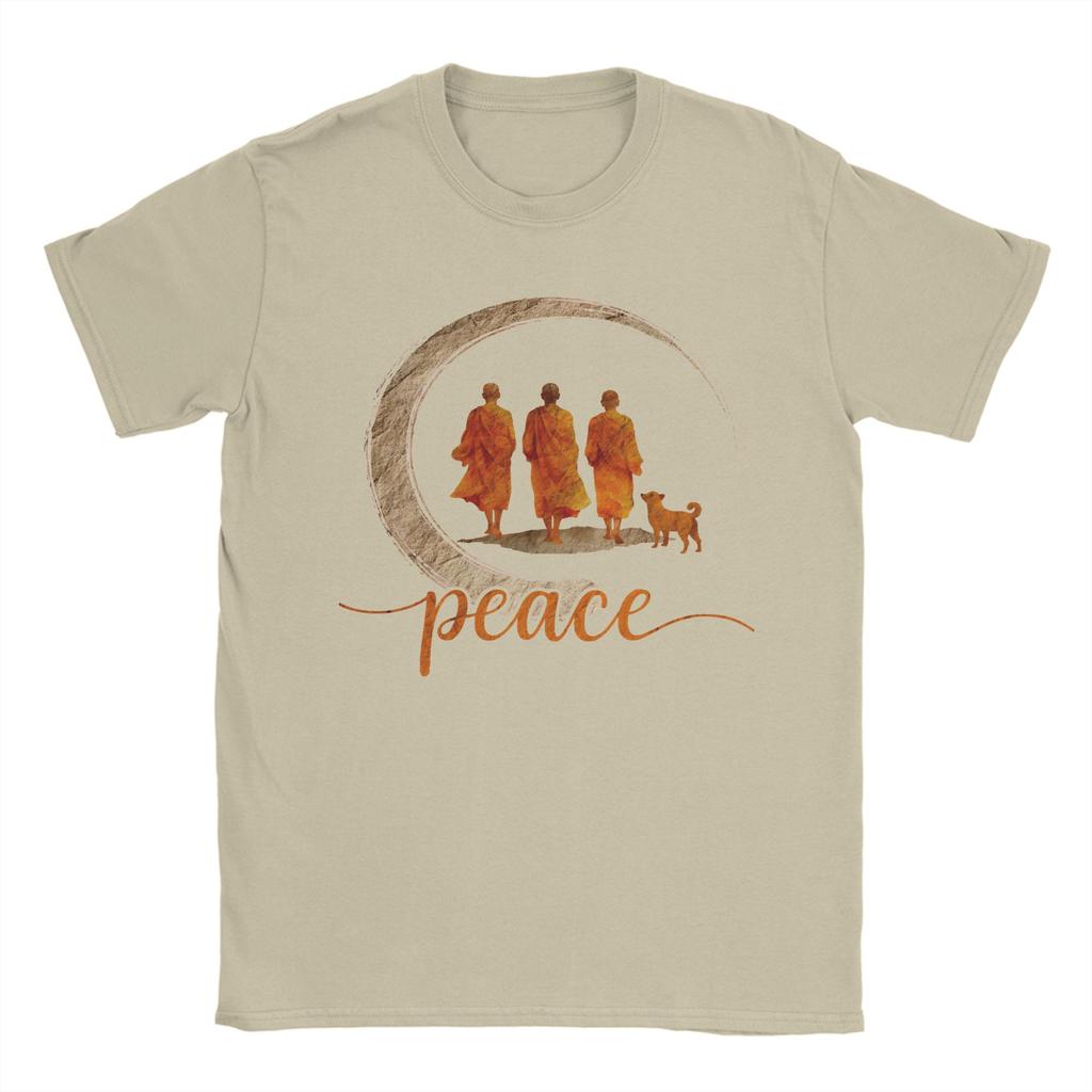 Mens TShirt Peace Walking Monks Minimalist Zen Vintage 100 Cotton Tees Short Sleeve T Shirt O Neck Clothes Graphic