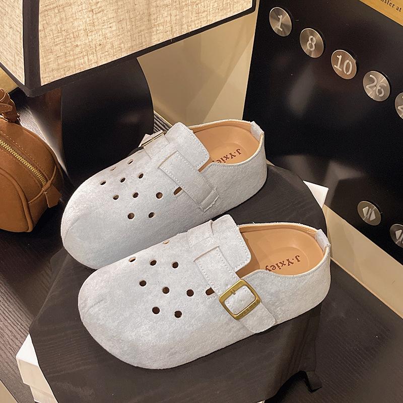 Dicksohlige Taschenkopf- und Halbschuhe für Damen-Oberbekleidung 2025 Frühling und Sommer neu rutschfest Lochschuhe mit einem Fuß und weichsohlige Birkenstoc