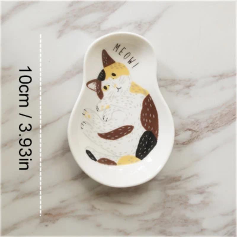 1/3pcs Ceramic Dessert Sauce Dish Japanese Tableware Creative Cute Cartoon Lucky Cat Pattern Water Drop Shape Fruit Sushi Plates