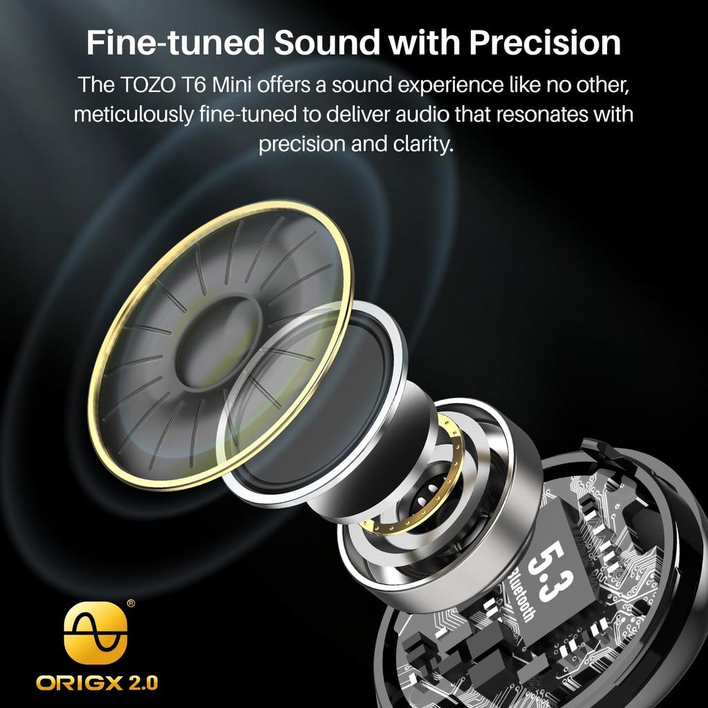 TOZO T6 Bluetooth Wireless Earbuds, Noise Cancelling, IPX8 Waterproof, Automatic Pairing, Separate Left and Right Earbuds, Touch Control, Bluetooth