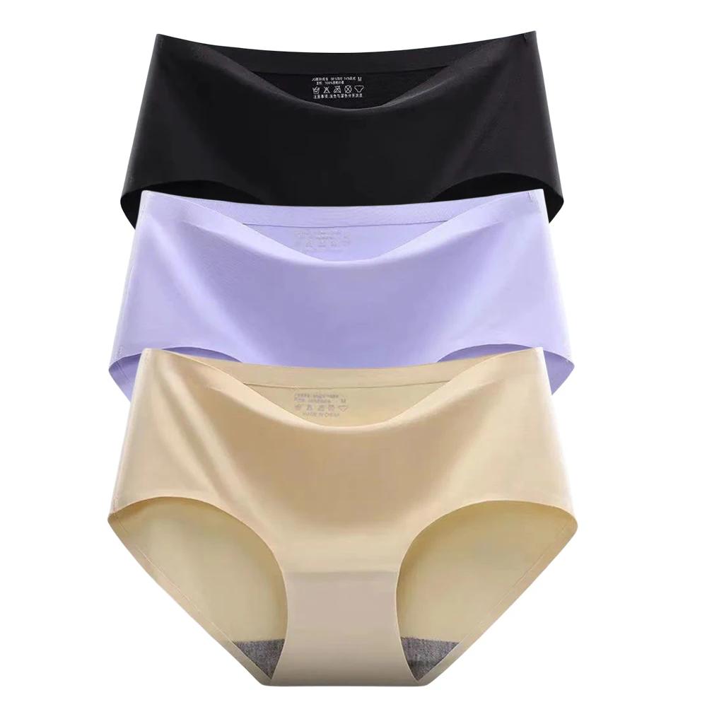 3Pcs Invisible Painties Women Seamless Briefs Ladies Solid Color Ultra-thin Underwear Girls Plus Size Panty M-XXL