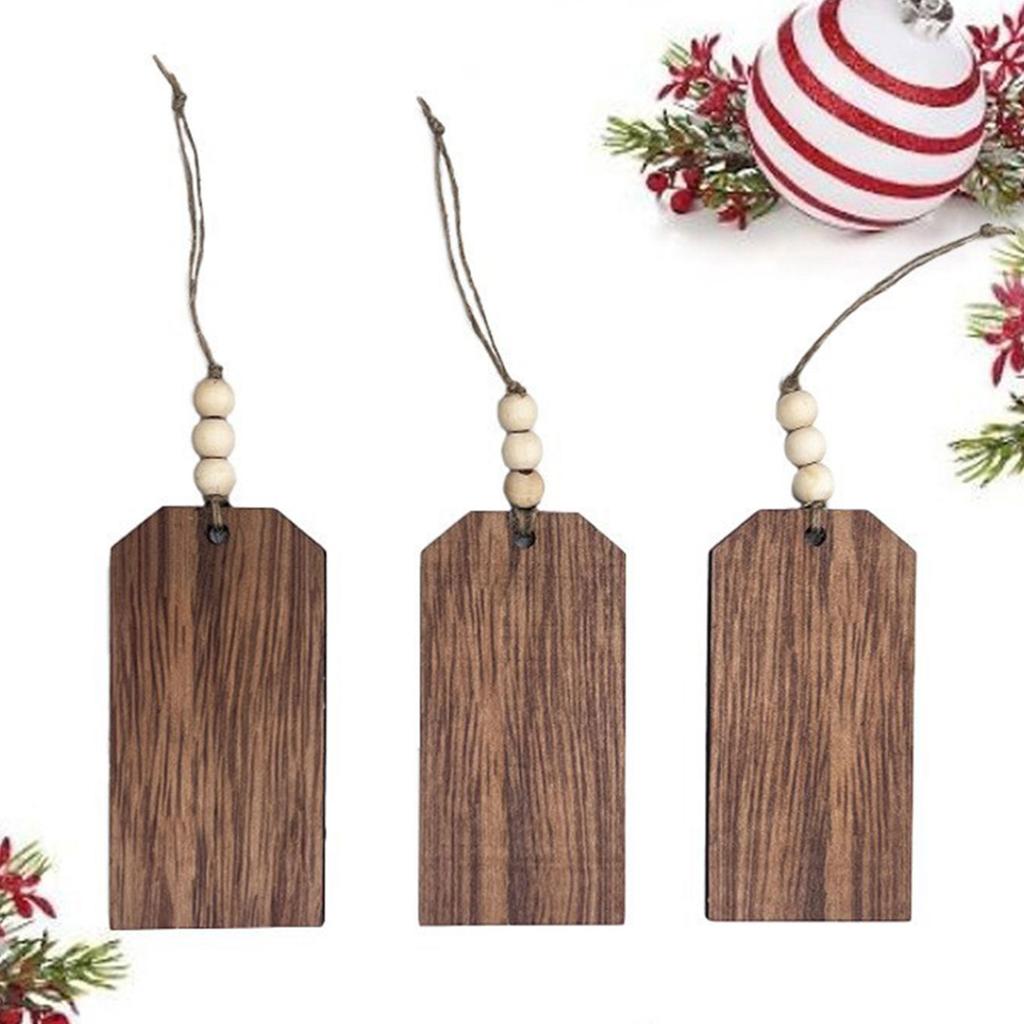 12Pieces Customizable Wood Nameplates Christmas Stocking Hanging Name Tagged with Wood Beads for DIY Home Decorations