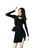 2022 Pure Desire Black Slim Hollow-Out Club Dress - Spring & Autumn Collection, Sexy Plus Size Bottom Skirt