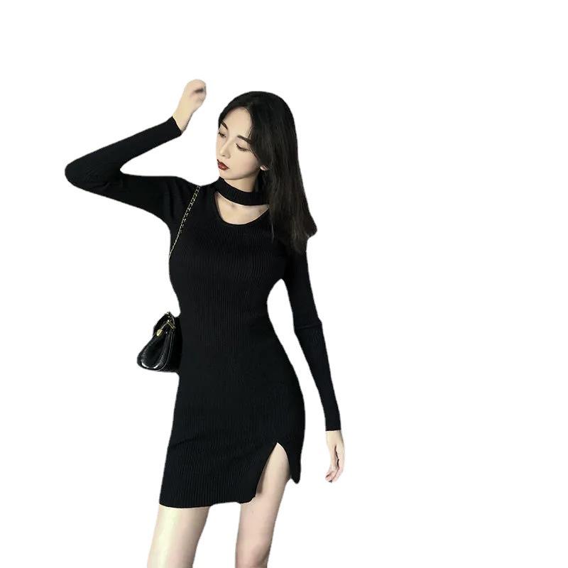 2022 Pure Desire Black Slim Hollow-Out Club Dress - Spring & Autumn Collection, Sexy Plus Size Bottom Skirt