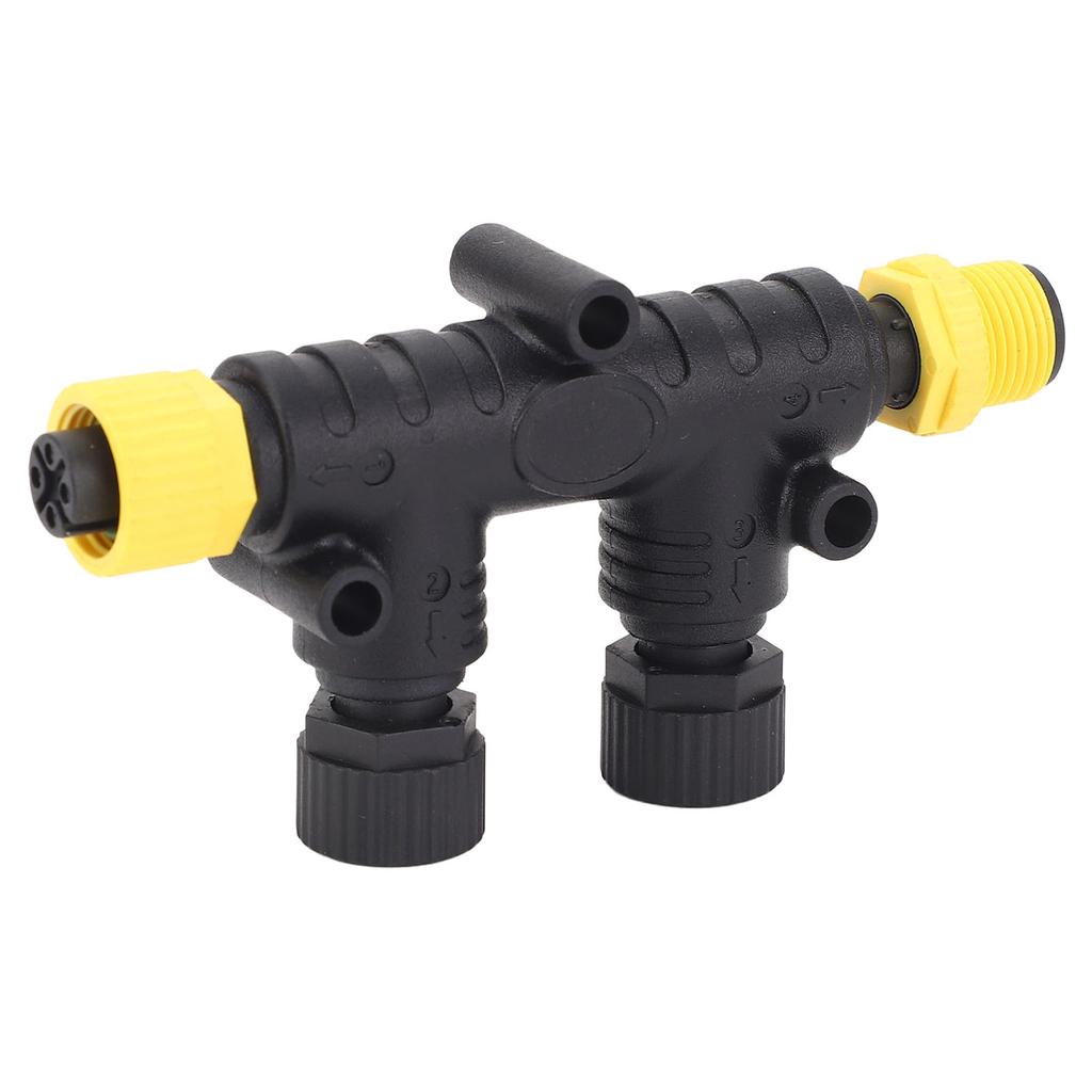 For NMEA 2000 2 Ports T Connectors IP67 Water Resistant Metal Nut M12 5 Pin Backbone Drop Cable Tee Connector for