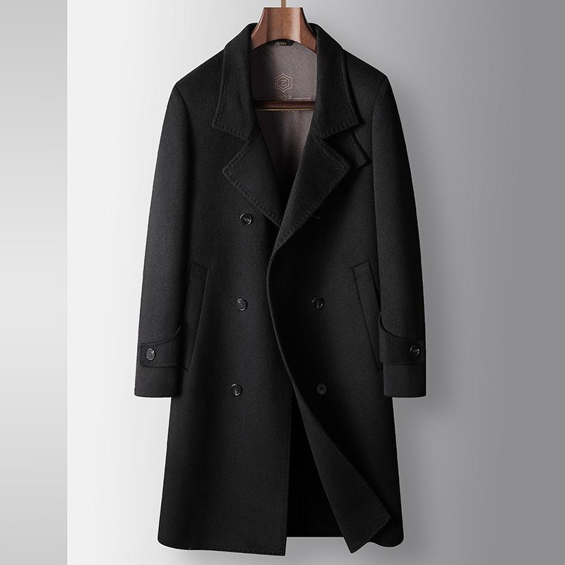 

Осенне-зимнее двубортное шерстяное пальто-тренч средней и длинной длины для молодежи, деловое повседневное пальто с лацканами 195 чёрный