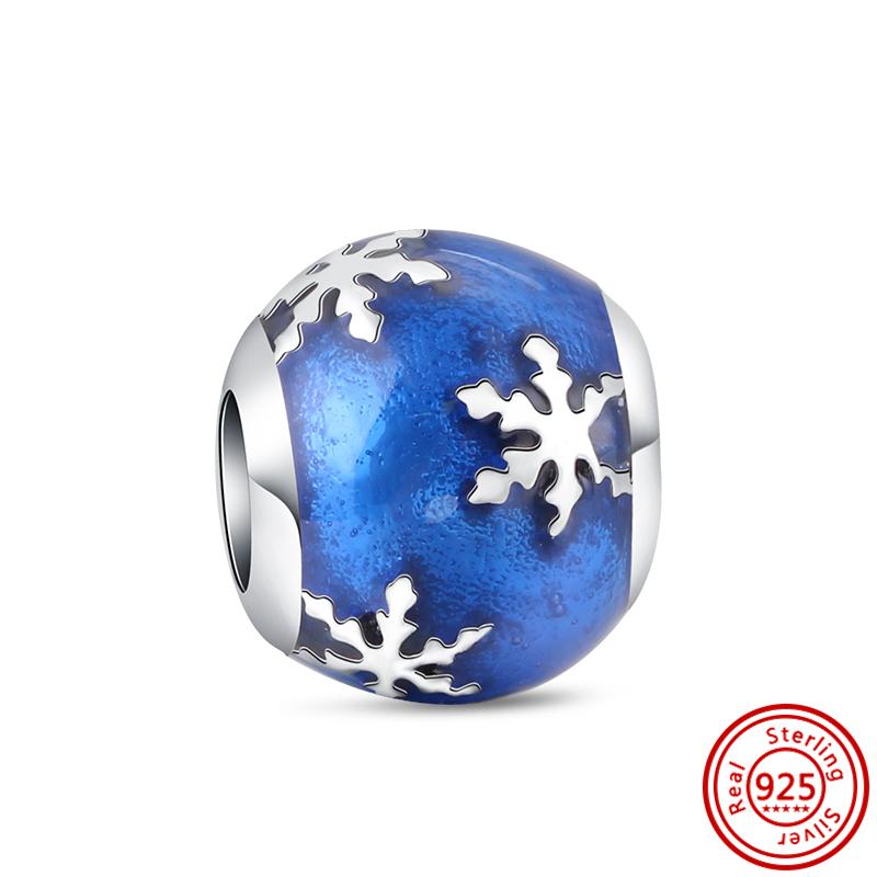 Argent Sterling S925 Zircon Clair Flocon de Neige Herbier Pave Scintillant Perles S'adaptent Bracelet à Charms Original DIY Bijoux Fins