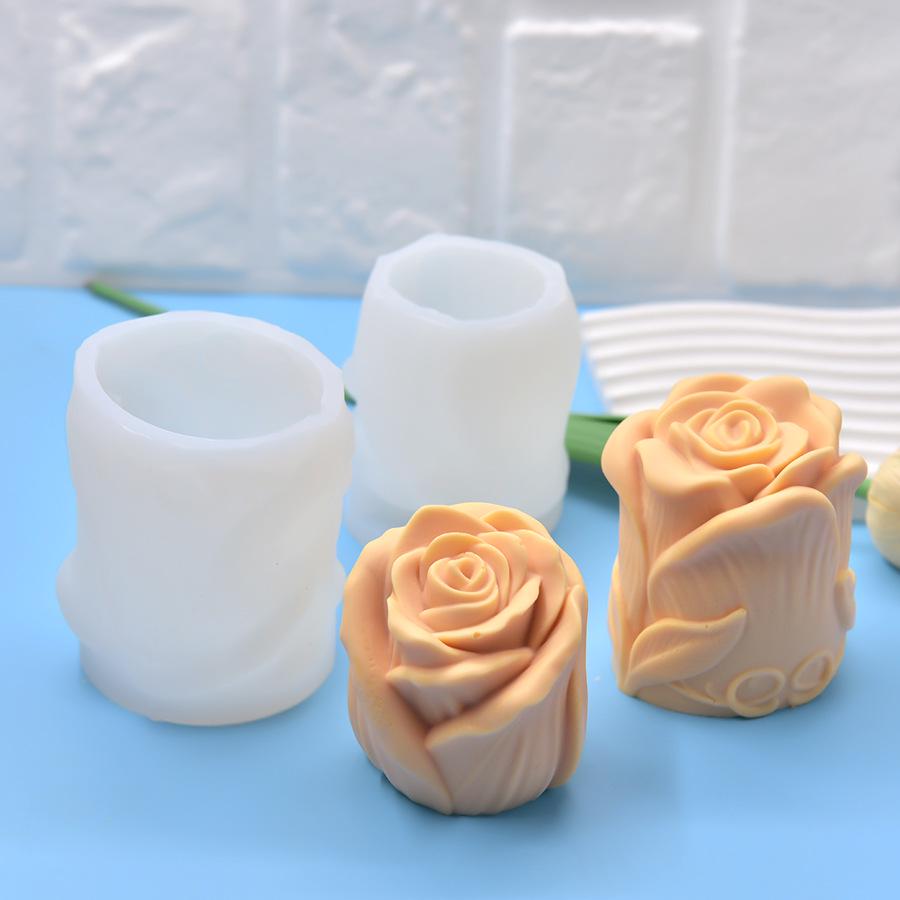 Thin Rose Scented Aromatherapy Candle Silicone Mold, DIY Flower Plaster Ornament Soap Mold