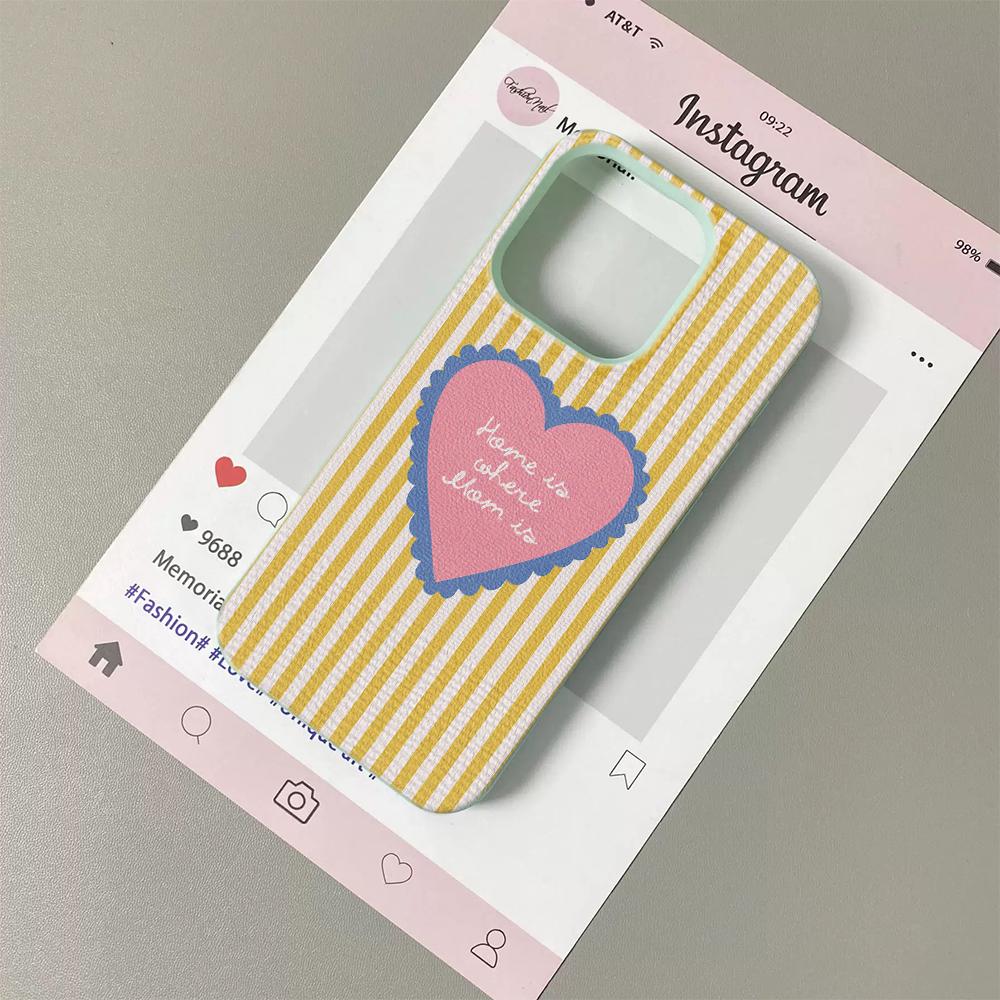 

Striped pink heart Lychee Grain Phone Case For iPhone 17 17Air 16 15 14 13 12 11 Pro Max 16 Plus Silicone Soft Cover Funda iPhone XR