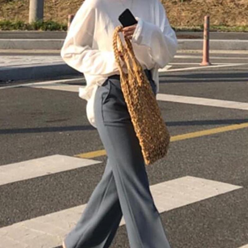 Woven Bag Mesh Rope Weaving Tie Buckle Reticulate Hollow Straw Bag No Lined Net Shoulder Bag