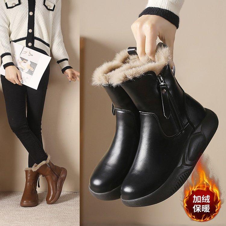 Snow boots autumn and winter platform shoes fleece thickened soles soft leather warm Martin boots