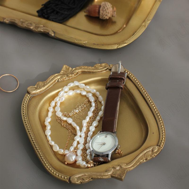Handmade Brass Storage Tray Creative Palace Flower Relief Decorative Bedroom Jewelry Organizer Retro Desktop Cosmetic Container