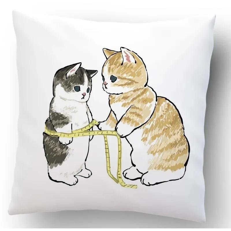 Cute Cat Pattern Pillowcase Living Room Office Home Pillowcase Car Ornaments