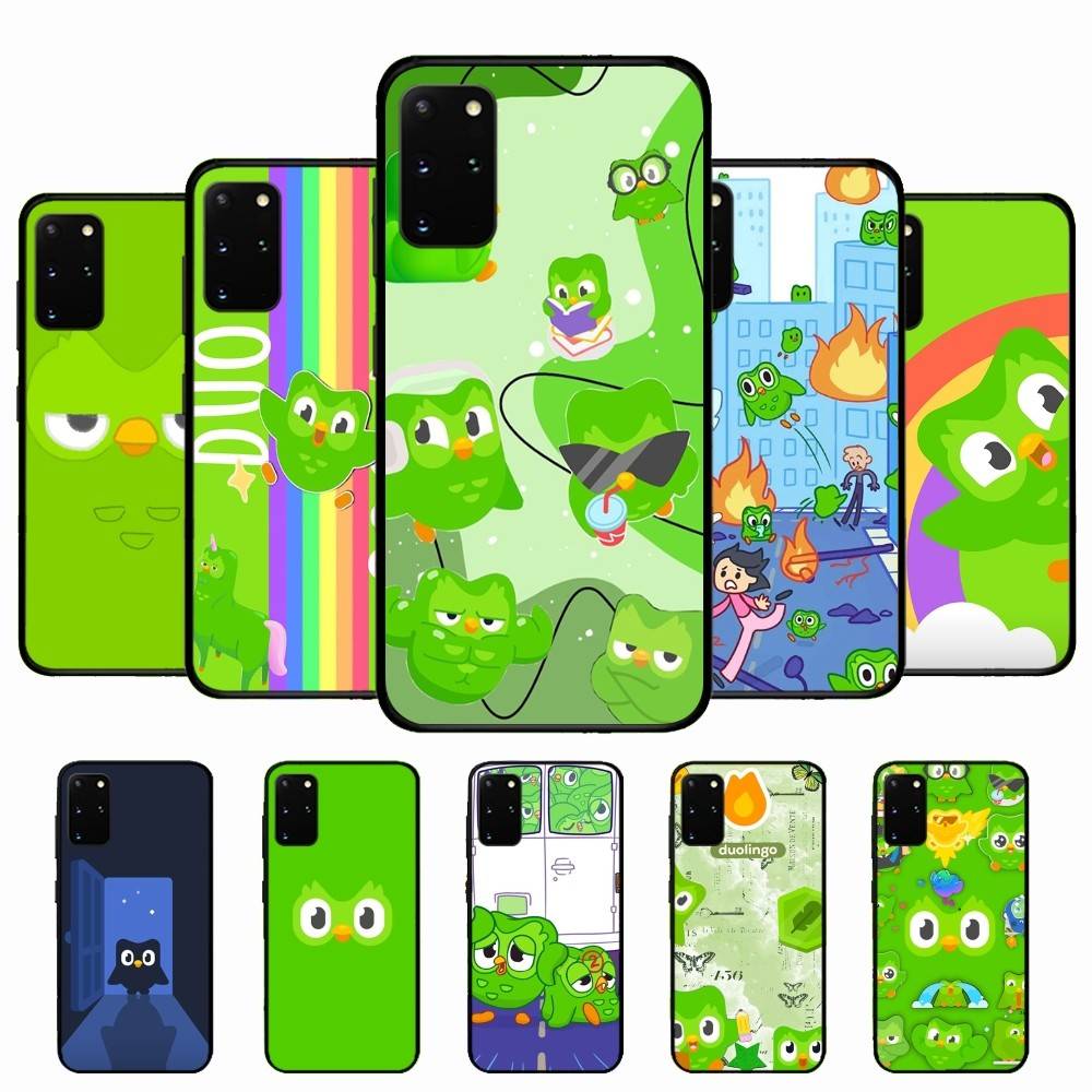 Popular D-Duolingo Green Owl Phone Case For Samsung S 24 Fe 25 Ultra Plus 20 Lite 21 30 22 23 24 22 Ultra 5G Fundas