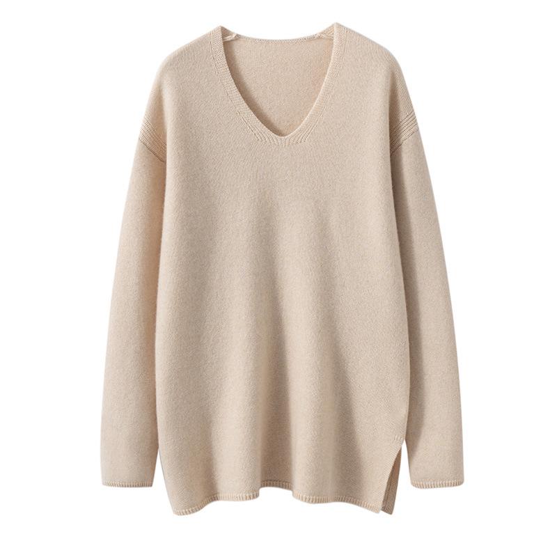 Autumn/Winter 2025 Women's V-neck Loose Cashmere Sweater - Thick Knit Lazy Style Pullover