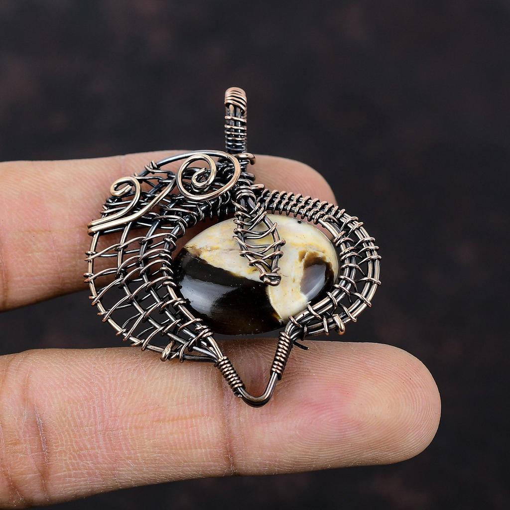 Peanut Wood Jasper Pendant Copper Wire Wrapped Jewelry Handmade Copper Wire Wrap Pendant Wire Design Jewelry Gift For Women Gemstone Jewelry