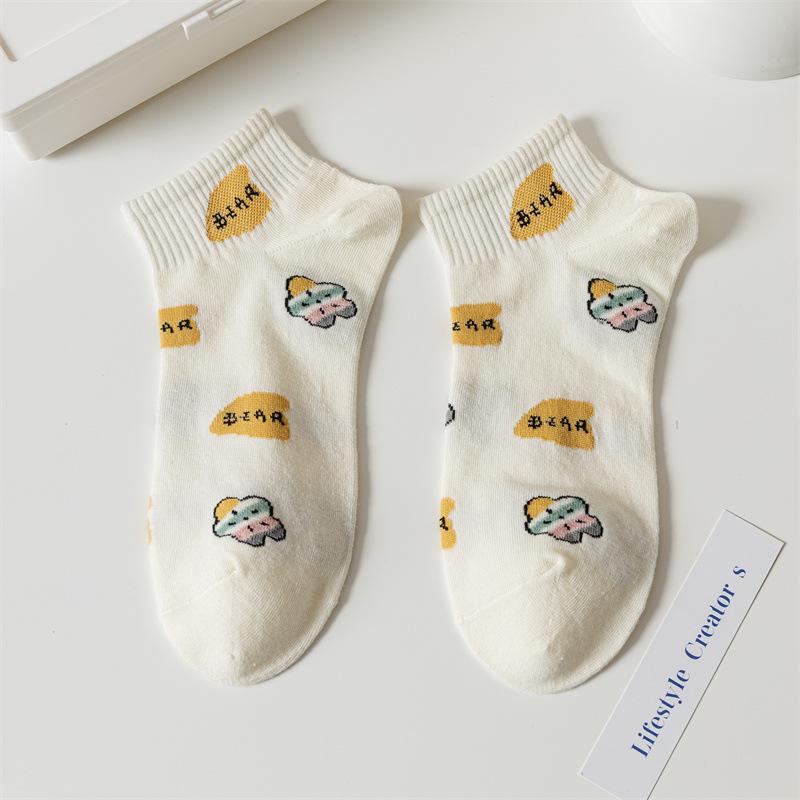 Female Spring and Summer Thin Fashionable New Cute Cartoon Bear Socks