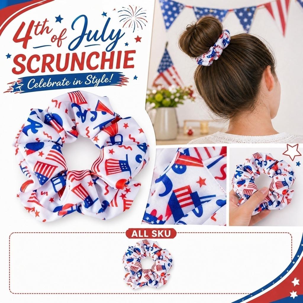 Patriotic Print Fabric Oversized Scrunchies for Independence Day Hair Accessories