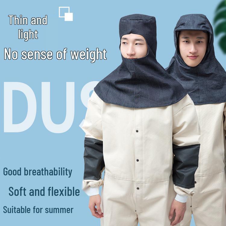 Unisex Durable Denim Summer Hood with Removable Shawl for Industrial Work