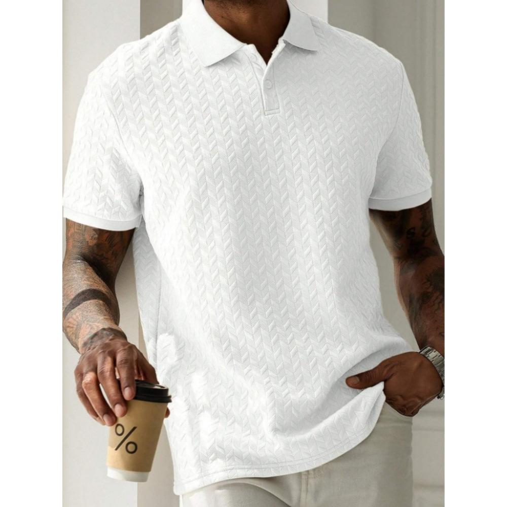 Men s plain-coloured short-sleeved T-shirt with a crew neck and front buttons – a casual, everyday T-shirt S белый