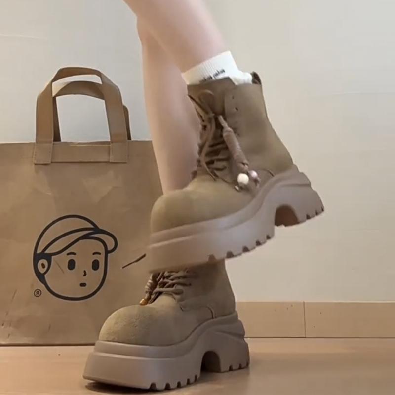 Gruba Podeszwa Damskie Buty Motocyklowe Styl Brytyjski Obcas Platforma Jesienne Nowoczesne Krótkie Botki Zapatos De Mujer