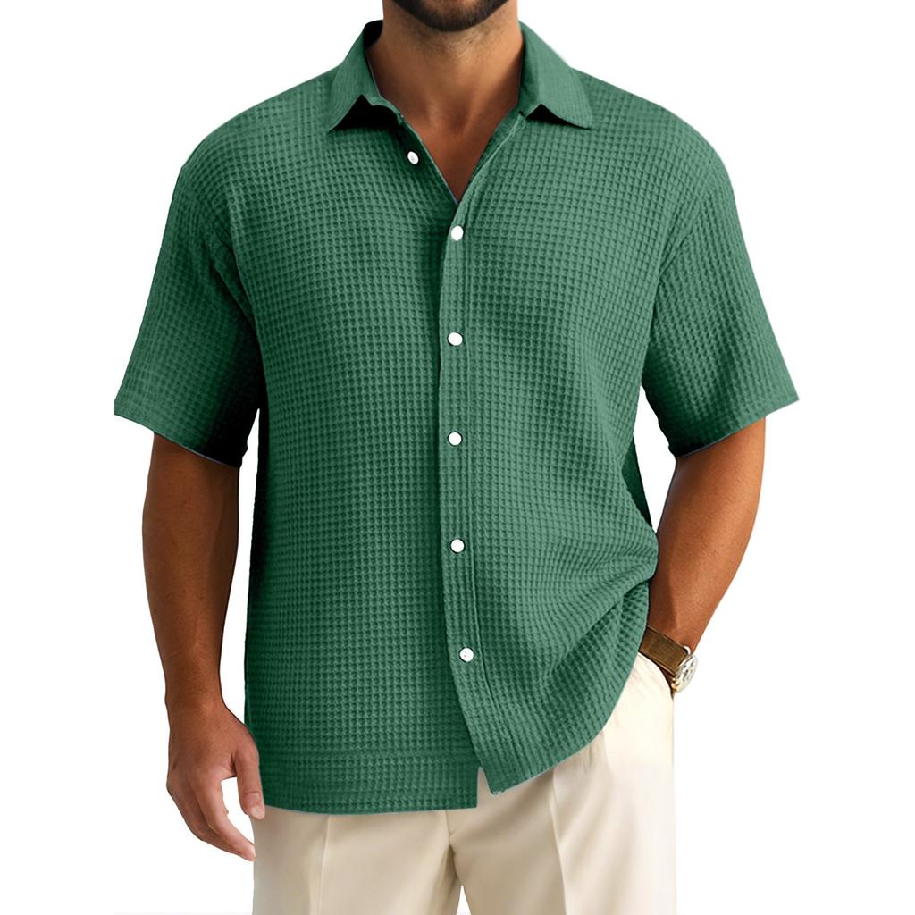 Men's Summer Solid Color Lapel Short-Sleeved Shirt Men's Casual Fashion Short-Sleeved Shirt