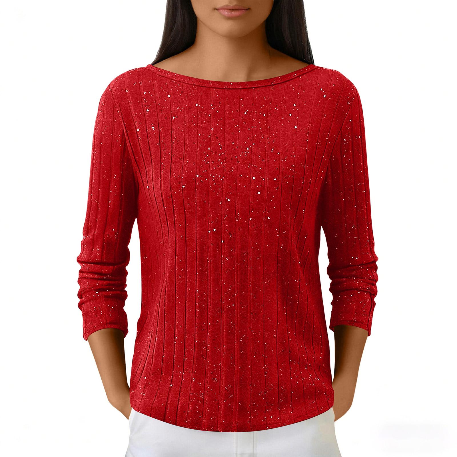 

Жіночі трикотажні повсякденні пуловери з паєтками, модні светри з довгим рукавом XL червоний