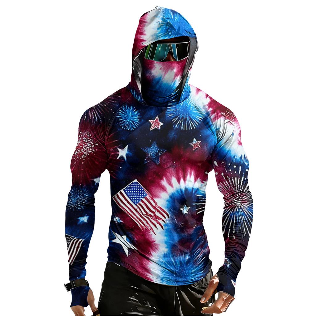 Men's Casual Raglan Sleeve Hoodie Long Sleeve Sun Protection Shirt Lightweight Breathable Fabric with Graphic Print for Outdoor Sports
